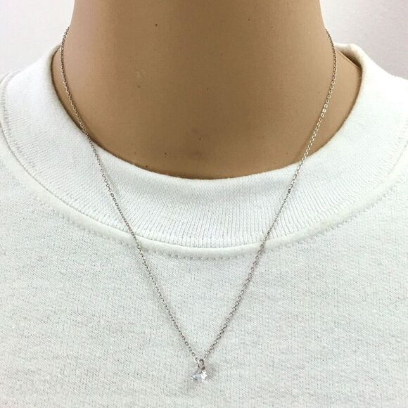Sterling Silver Necklace Cubic Zirconia CZ 6mm Charm 17.5in Chain - Picture 16 of 16